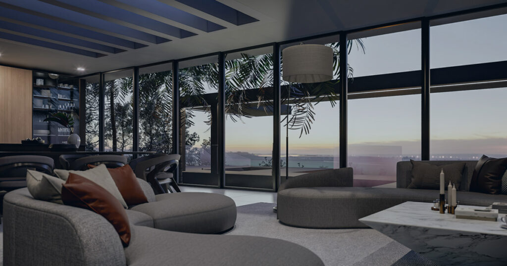 Modern residential interior with layered architectural spaces, representing asset protection planning for personal assets and financial risk.